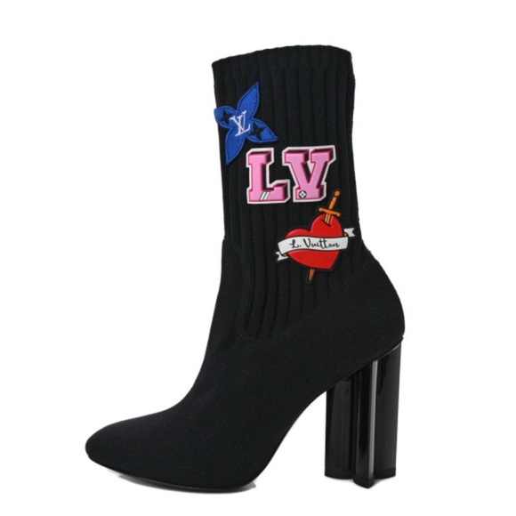 Louis Vuitton Stretch Fabric LV Black Heart Sock Ankle Boots 38 Black - Picture 3 of 4